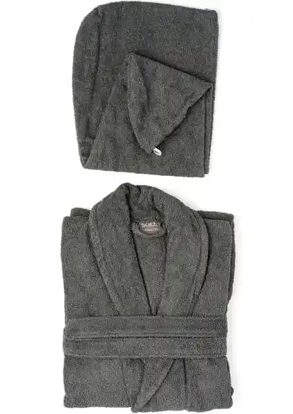 Soley Mayda Koleksiyonundan %100 Pamuklu Kadın Bornoz ve Saç Bonesi Seti