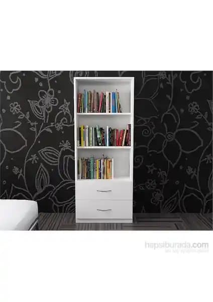 T Designo Asya 2 Çekmeceli Beyaz Kitaplık Modern ve İşlevsel Tasarım