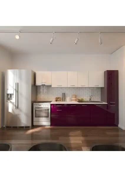 T Designo Hazar Mutfak Dolabı Mürdüm ve Beyaz Renklerle Modern ve Şık Mutfak Tasarımı