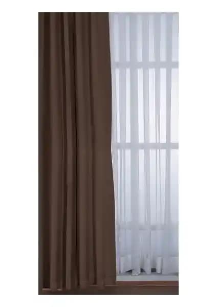 Taç Blackout Fon Perde Ekstraforlu Düz Dikiş Kahve Renkli Yüksek Karartma Özelliği