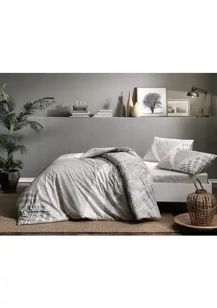 Taç Çift Kişilik Ranforce Nevresim Takımı Saylor Gri Modern ve Şık Yatak Dekorasyonu İçin