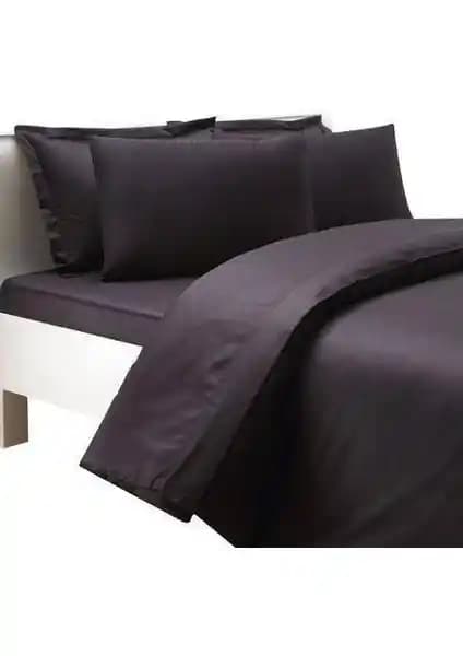 Taç Çift Kişilik Siyah Saten Nevresim Takımı Yatak Odası Şıklığı ve Konforu