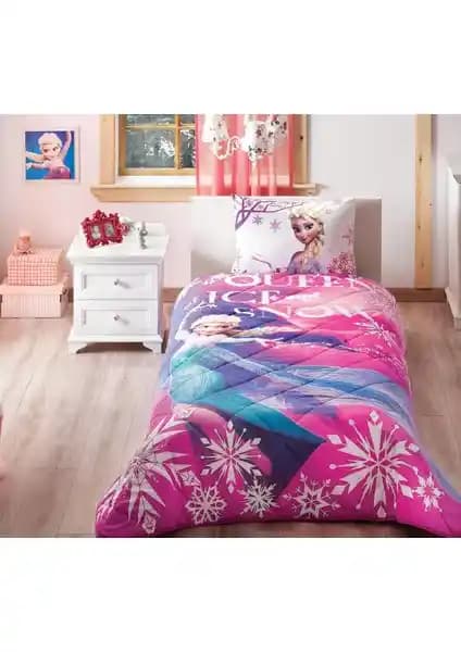 Taç Disney Frozen Elsa Tek Kişilik Yatak Ortüsü Çocuk Odası Dekorasyonu İçin Uygun