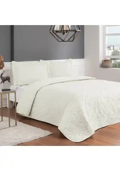 Taç Gala Ekru Çift Kişilik Yatak Örtüsü Seti Modern ve Şık Tasarım