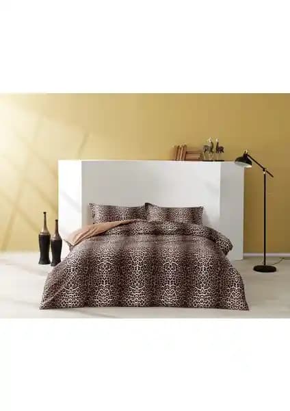Taç Leopard Kahve Çift Kişilik Saten Nevresim Takımı Şıklık ve Konfor Sunar