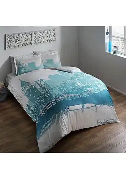 Taç Pamuk Saten Glow Çift Kişilik Nevresim Takımı İstanbul Turkuaz