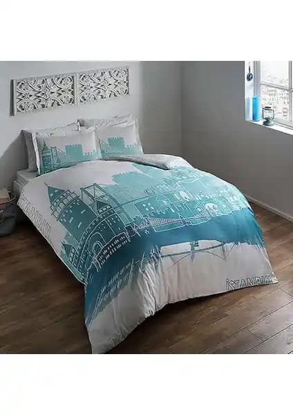 Taç Pamuk Saten Glow Çift Kişilik Nevresim Takımı İstanbul Turkuaz