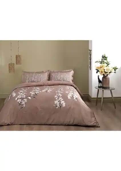 Taç Ronna Kahve Çift Kişilik Saten Nevresim Takımı Şıklık ve Konfor Bir Arada