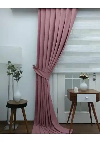 Taç Soft Kumaş Ekstraforlu Pudra Renkli Düz Dikiş Perde - Modern ve Şık Tasarım