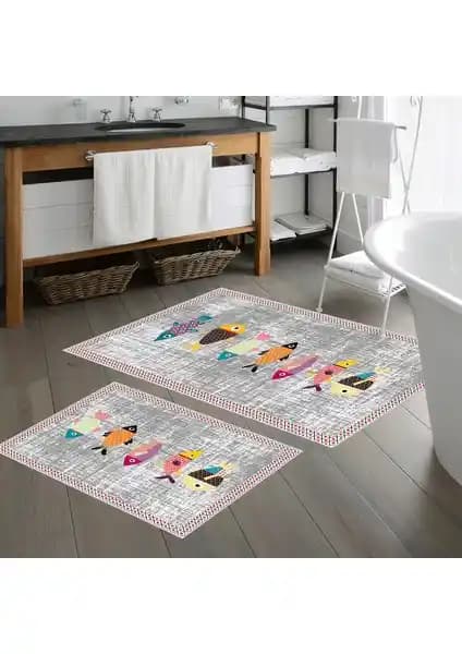 Talia Home Kaymaz Tabanlı Yıkanabilir 2'li Banyo Paspası Seti 60x100 ve 50x60 cm