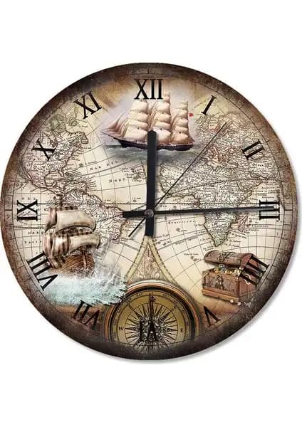 Tarihi Harita ve Yelkenli Gemiler Temalı Dekoratif Duvar Saati Ürün Tanıtımı ve Özellikleri