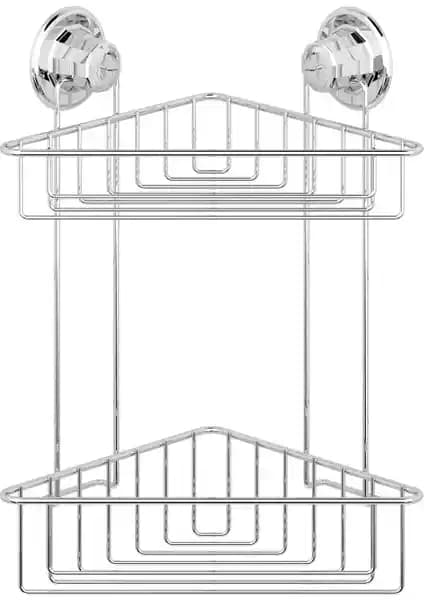Tekno-tel Vakumlu 2 Katlı Banyo Köşe Rafı Krom Modern ve Kolay Montajlı Tasarım