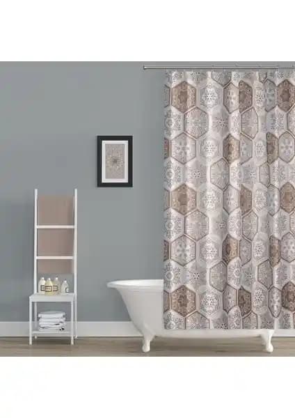 Tropik Home Kahverengi Şal Desenli Duş Perdesi Estetik ve Fonksiyonellik Bir Arada