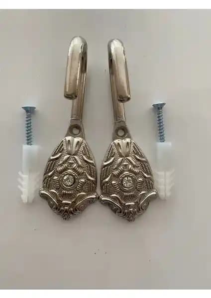 Tül Evi Fon Perde Bağlama Demiri Askı Aparatı Gümüş Renkli Taş Detaylı Modern Tasarım