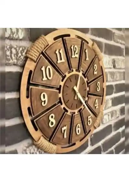 Ümra Lazer Ahşap Hasır Detaylı Modern Duvar Saati Dekoratif ve Şık Tasarım