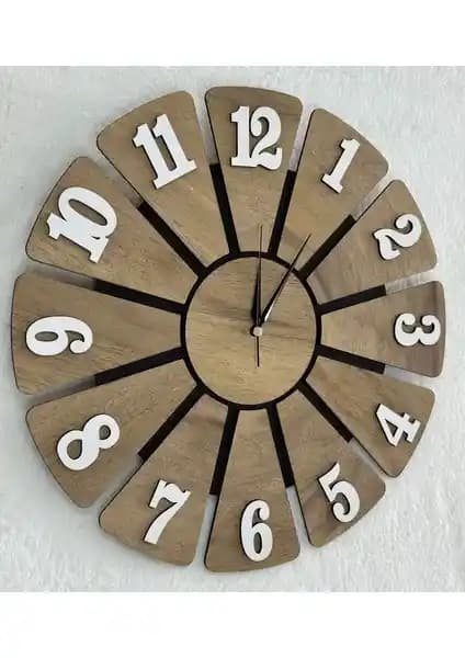 Ümra Lazer Kesim Yonca Desenli Ahşap Duvar Saati Modern ve Şık Tasarım