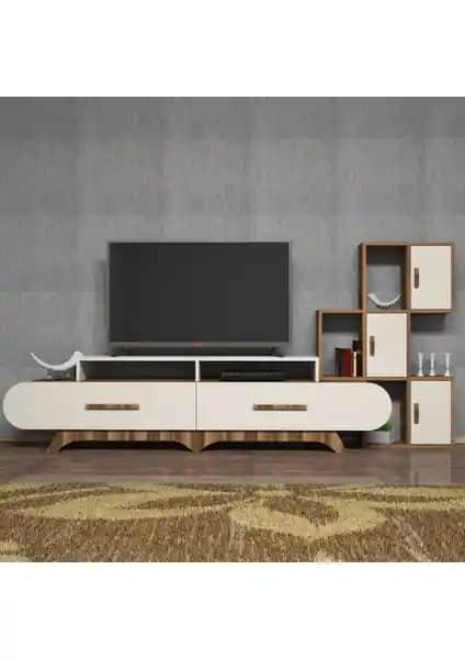 Variant Concept Flora Duvar Raflı TV Ünitesi Ceviz ve Ekru Renk Seçenekleriyle Modern Tasarım