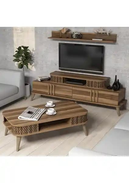 Variant Mobilya Eylül TV Ünitesi ve Orta Sehpa Takımı Ceviz Renk Modern Tasarım