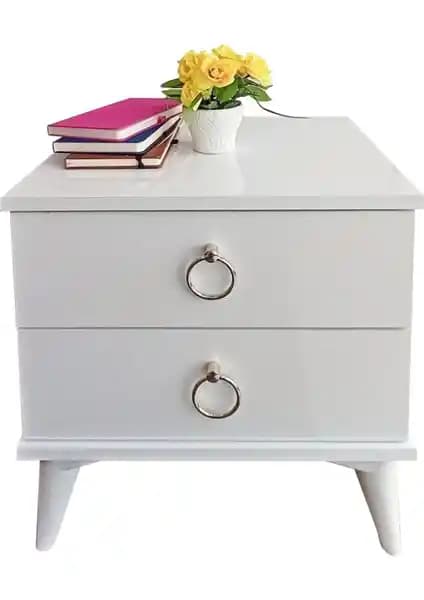 Viola Consept Komidin 2 Çekmeceli Beyaz ve Altın Detaylı Modern Depolama Çözümü