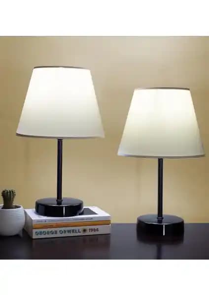Vivido Abajur Modern Siyah ve Krem Renkli Yatak Odası Masa Lambası 45 cm