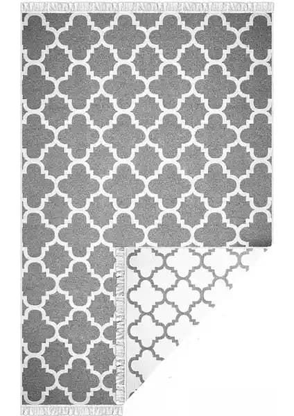 Voho Tekstil Çift Taraflı Lidya Motifli Modern Gri Beyaz Kilim - Ev Dekorasyonu İçin Uygun