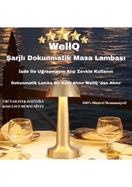WELLQ Şarjlı Dokunmatik Masa Lambası Gold Modern Tasarım ve Teknoloji Birliği