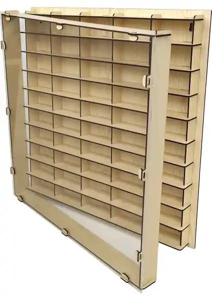 Woodbu Şeffaf Kapaklı Akçaağaç Ahşap Hobi Araba Rafı - Dayanıklı ve Estetik Saklama Çözümü