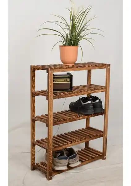 Wooden City 5 Katlı Masif Ahşap Ayakkabılık Dekoratif ve Fonksiyonel Tasarım