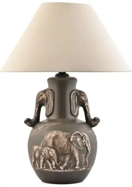 Yalılı Seramik Filli Kulplu Füme Abajur Modern ve Şık Ev Dekorasyonu İçin Uygun