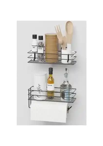 Yapışkanlı Mutfak ve Banyo Rafı 2'li Set Modern ve Dayanıklı Organizasyon Çözümü