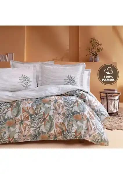 Yataş Amy Çift Kişilik Ranforce Nevresim Takımı Turuncu Doğa Temalı Modern Tasarım