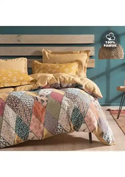 Yataş Bedding Astrid Çift Kişilik Ranforce Nevresim Seti Hardal Renkli Modern Tasarım