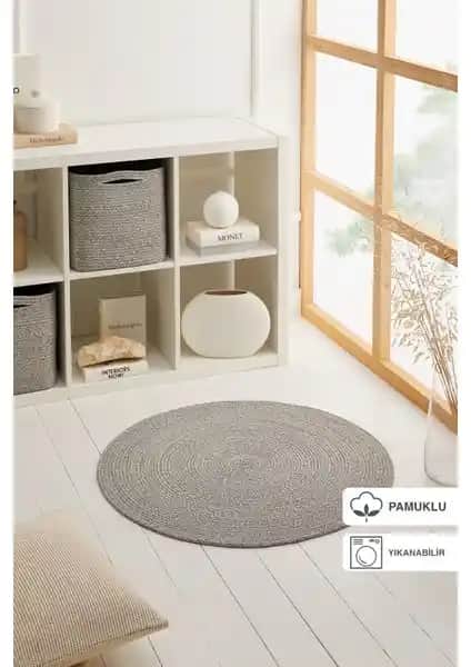 Yıkanabilir Gri Kırçıllı Pamuklu Halı Kilim: Modern ve Dayanıklı Ev Dekorasyonu İçin Uygun