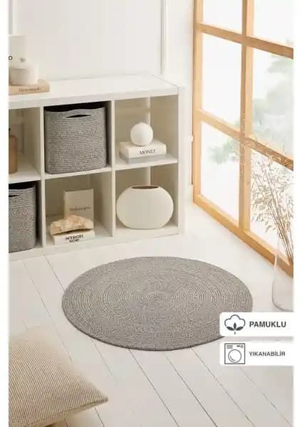 Yıkanabilir Gri Kırçıllı Pamuklu Halı Kilim: Modern ve Dayanıklı Ev Dekorasyonu İçin Uygun