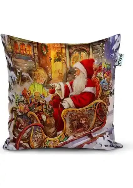 Yılbaşı Temalı Dijital Baskılı Dekoratif Kırlent Kılıfı Sakallı Home