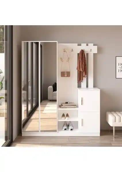 Yurudesign Visor Vestiyer Portmanto Ayakkabılık Beyaz Modern ve Fonksiyonel Tasarım