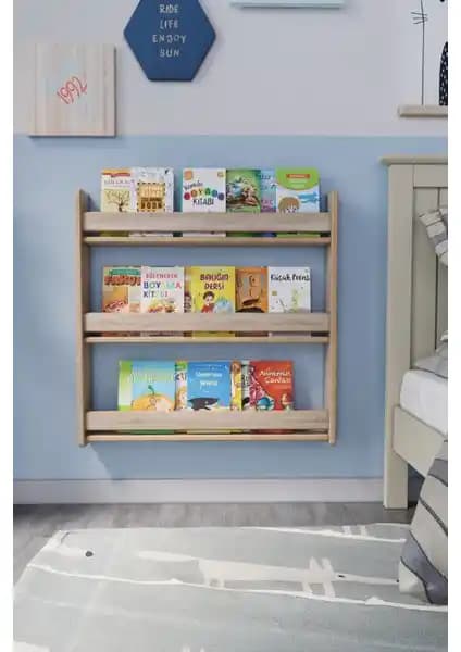 Zeo Wood Design Montessori 3 Raflı Çocuk Kitaplığı Güvenli ve Şık Çocuk Odası Mobilyası