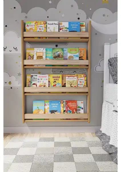 Zeo Wood Design Montessori 4 Raflı Çocuk Kitaplığı Güvenli ve Estetik Bir Çözüm