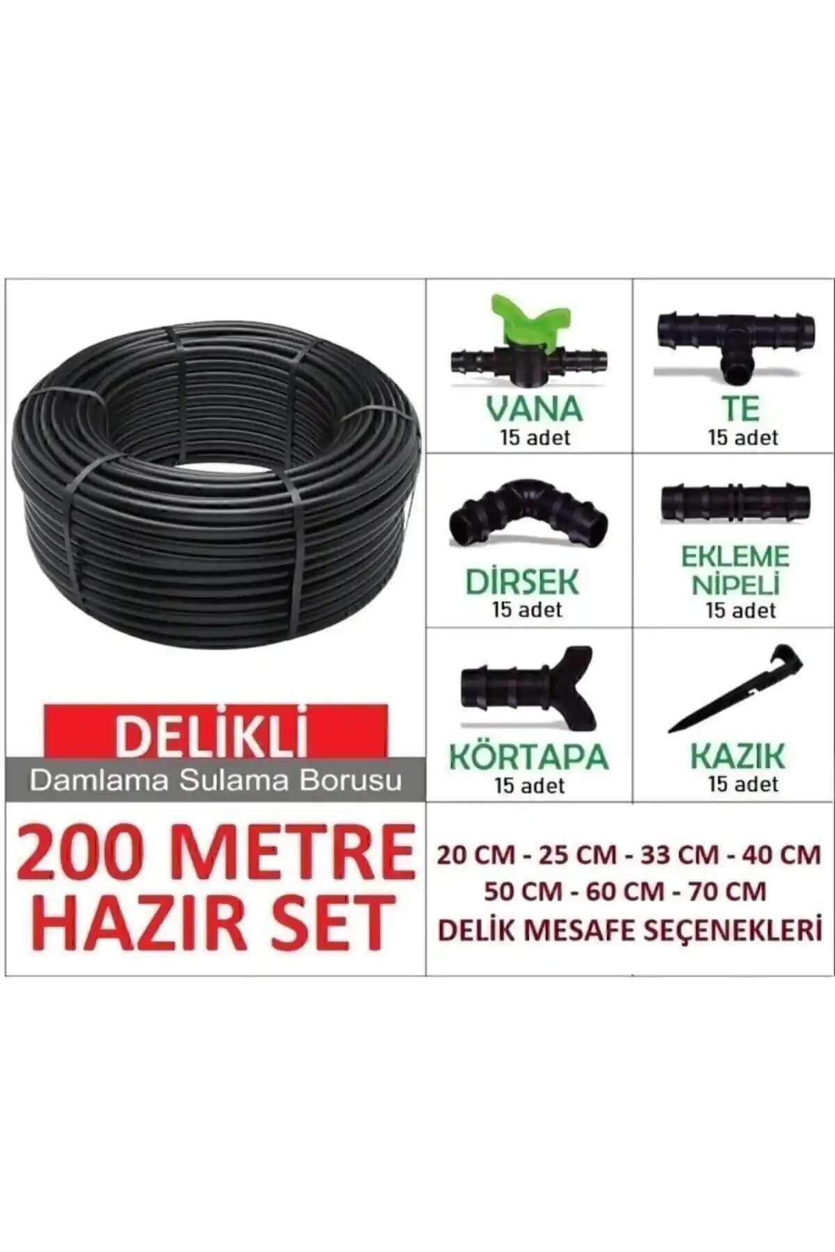 200 Metrelik Damla Sulama Sistemi ve Ek Parçaları ile Verimli Tarım Sulama Çözümü