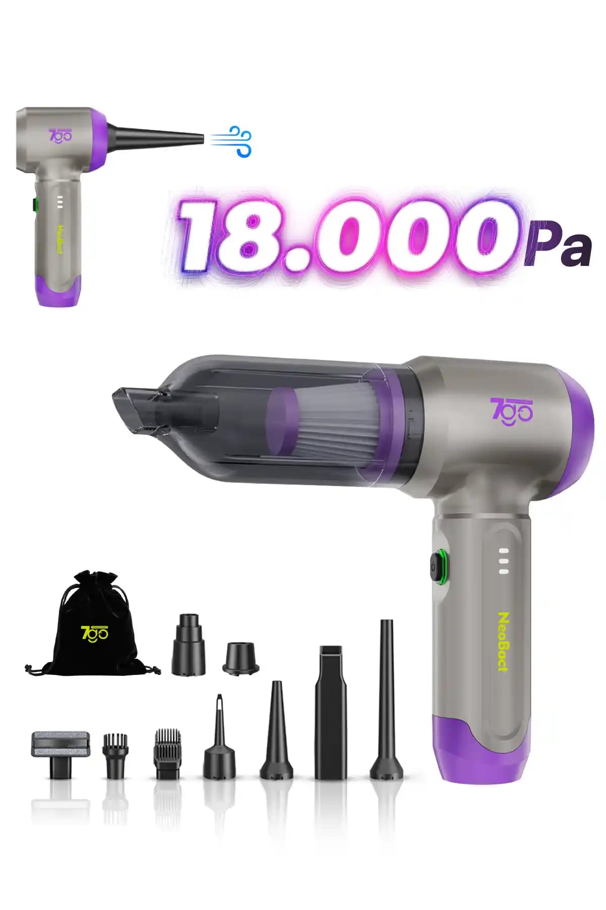 7GO 7GAB-02 Kablosuz Araç İçi Süpürge: Güçlü ve Verimli Temizlik Çözümü