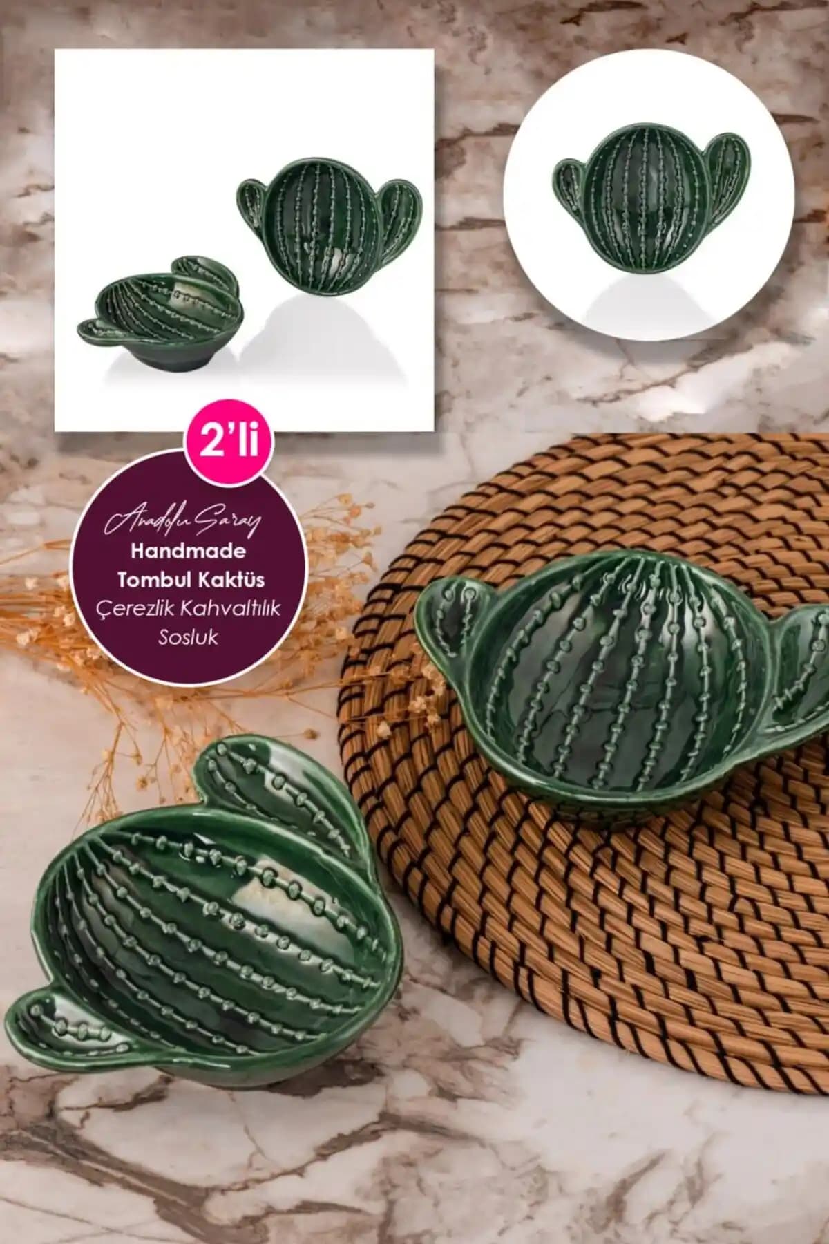Anadolu Saray 2'li Tombul Kaktüs Tasarım Seramik Servis Seti Pratik ve Estetik Kullanım İçin
