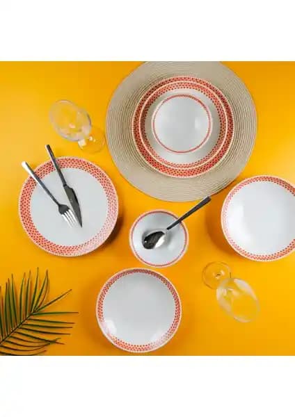 Aryıl<dı>z Ruby Red 18 Parça Porselen Yemek Takımı 6 Kişilik Şık ve Dayanıklı Tasarım