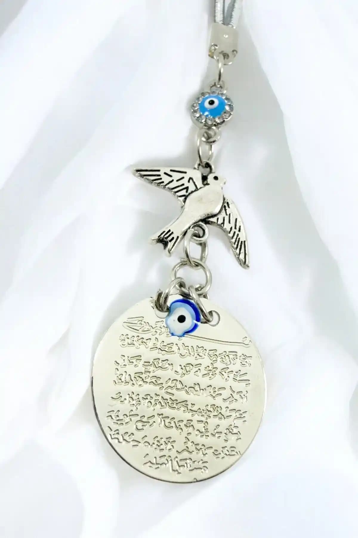 Biuti Küçük Gümüş Renkli Metal Ayetel Kürsi Araba Dikiz Aynası Süsü Şık ve Manevi Değerli Aksesuar