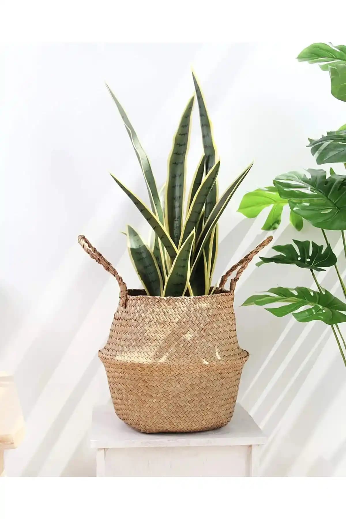 Blue Side Naturel Katlanabilir Hasır Sepet Mutfak ve Yaşam Alanları İçin Şık Çözüm