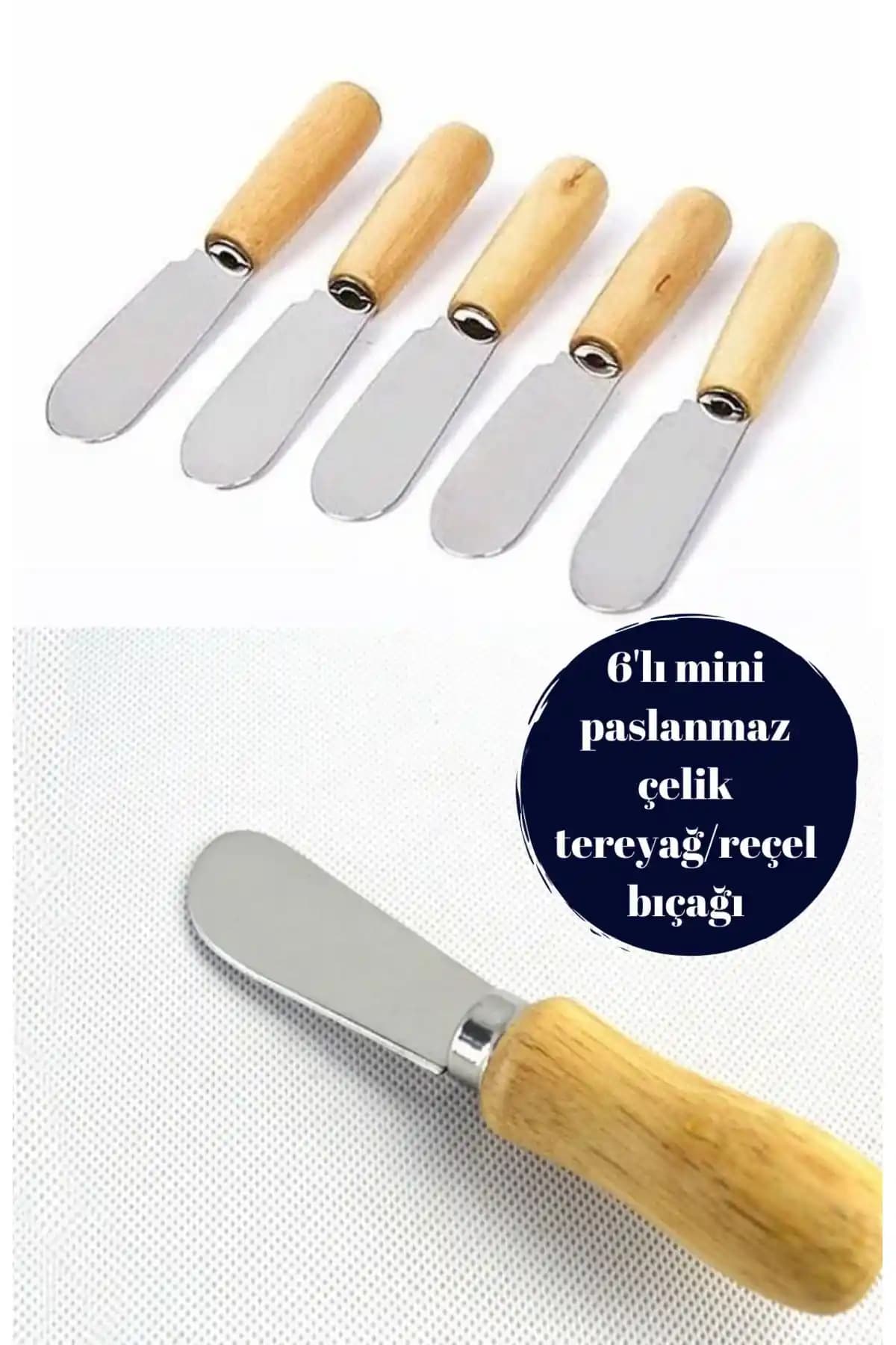 BRE HOME 6 Parça Bambu Saplı Paslanmaz Çelik Tereyağ Bal Reçel ve Çikolata Seti