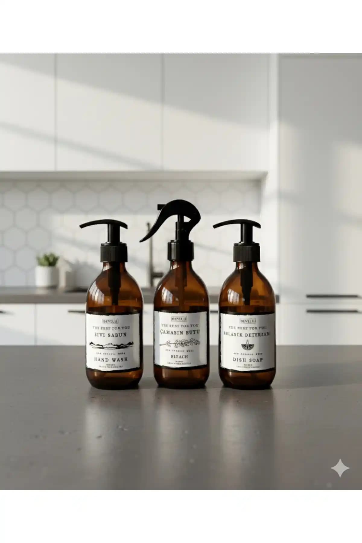 Büylülü Home 3'lü Cam Sıvı Sabunluk Seti Modern ve Şık Tasarım Çözümüdür