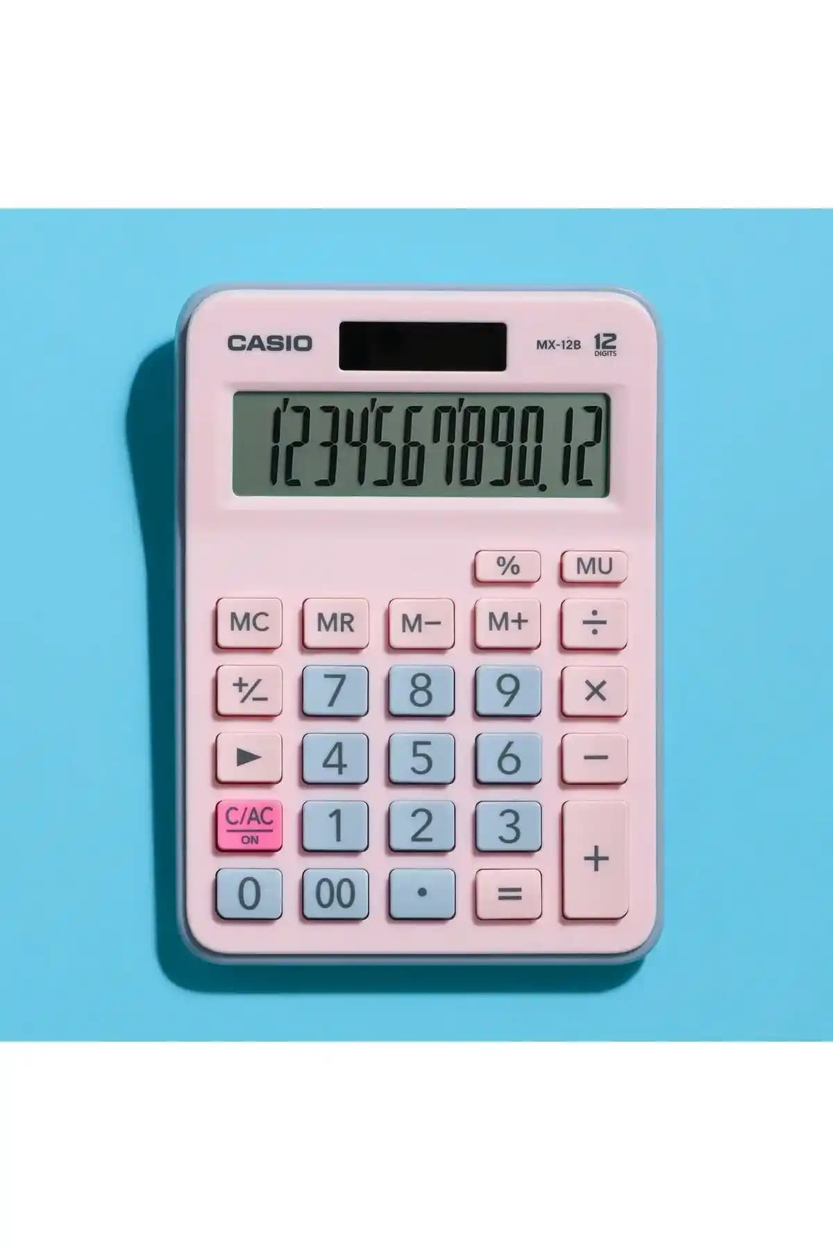 Casio Mx-12b-pklb Pembe Renkli Masaüstü Hesap Makinesi Günlük Kullanım İçin Uygun
