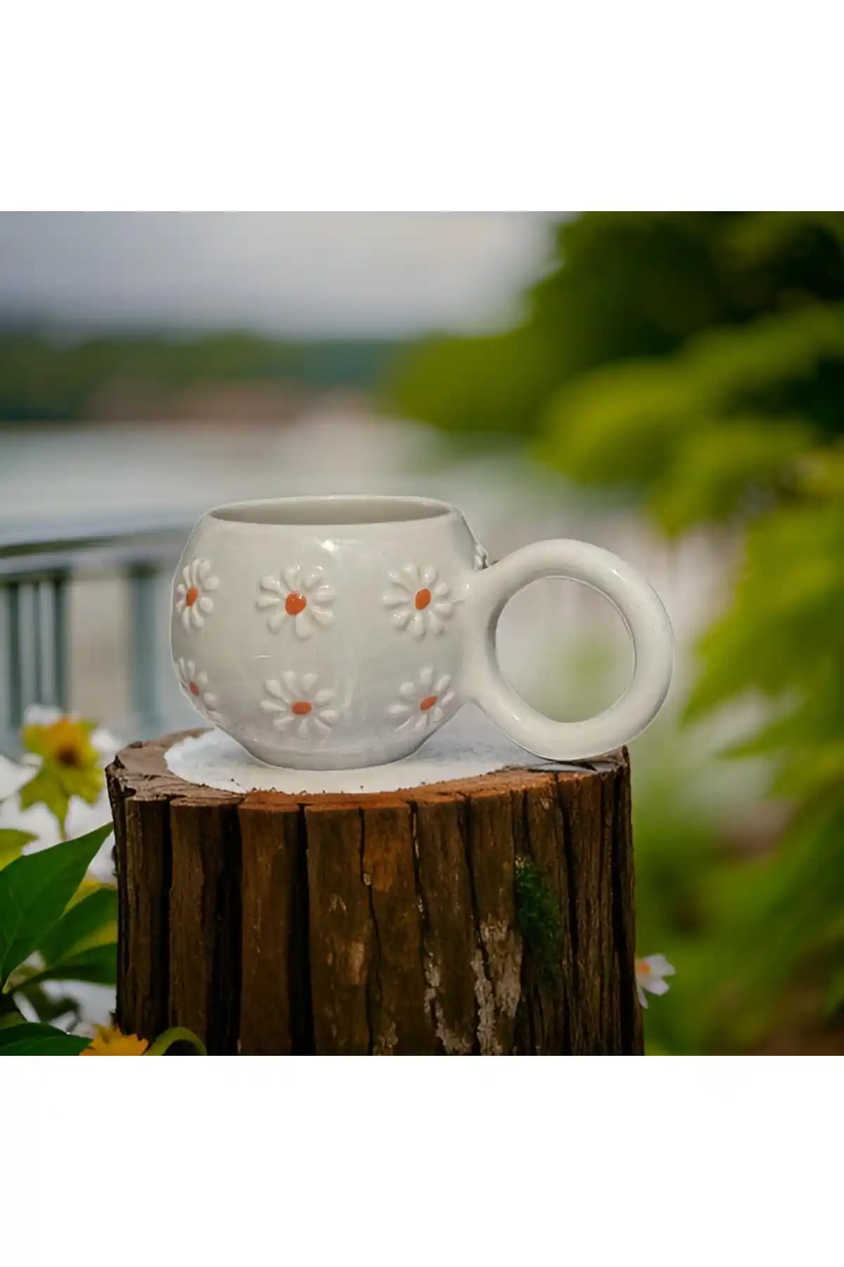 Çiporcal Ece Çayır Papatyası Mug Seramik Kupa, Doğal Motiflerle Şık ve Dayanıklı Tasarım