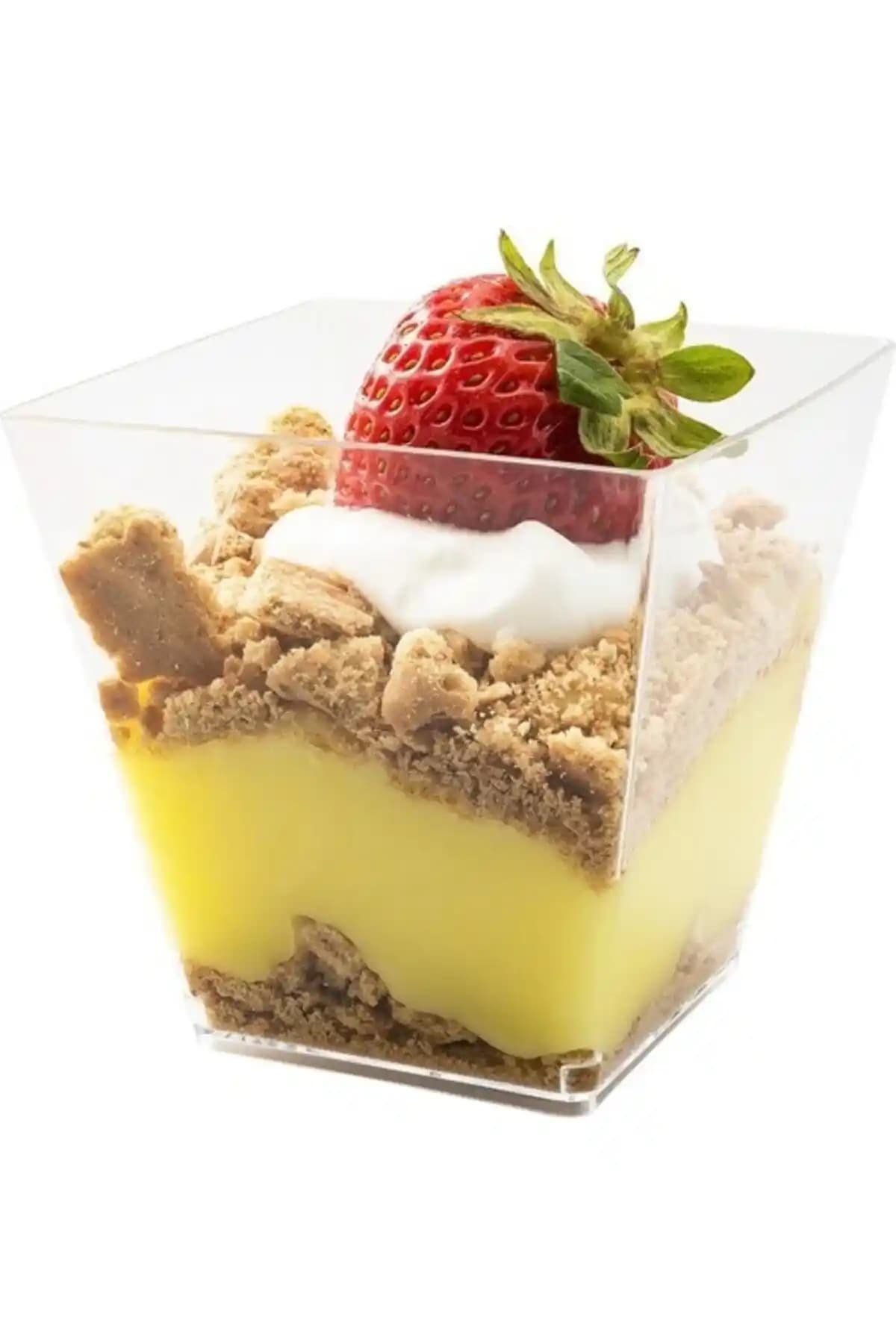 Çözüm Ambalaj Kristal Plastik Akrilik Prizma Kübik Kase 200 ml dayanıklı ve şeffaf gıda saklama kabı