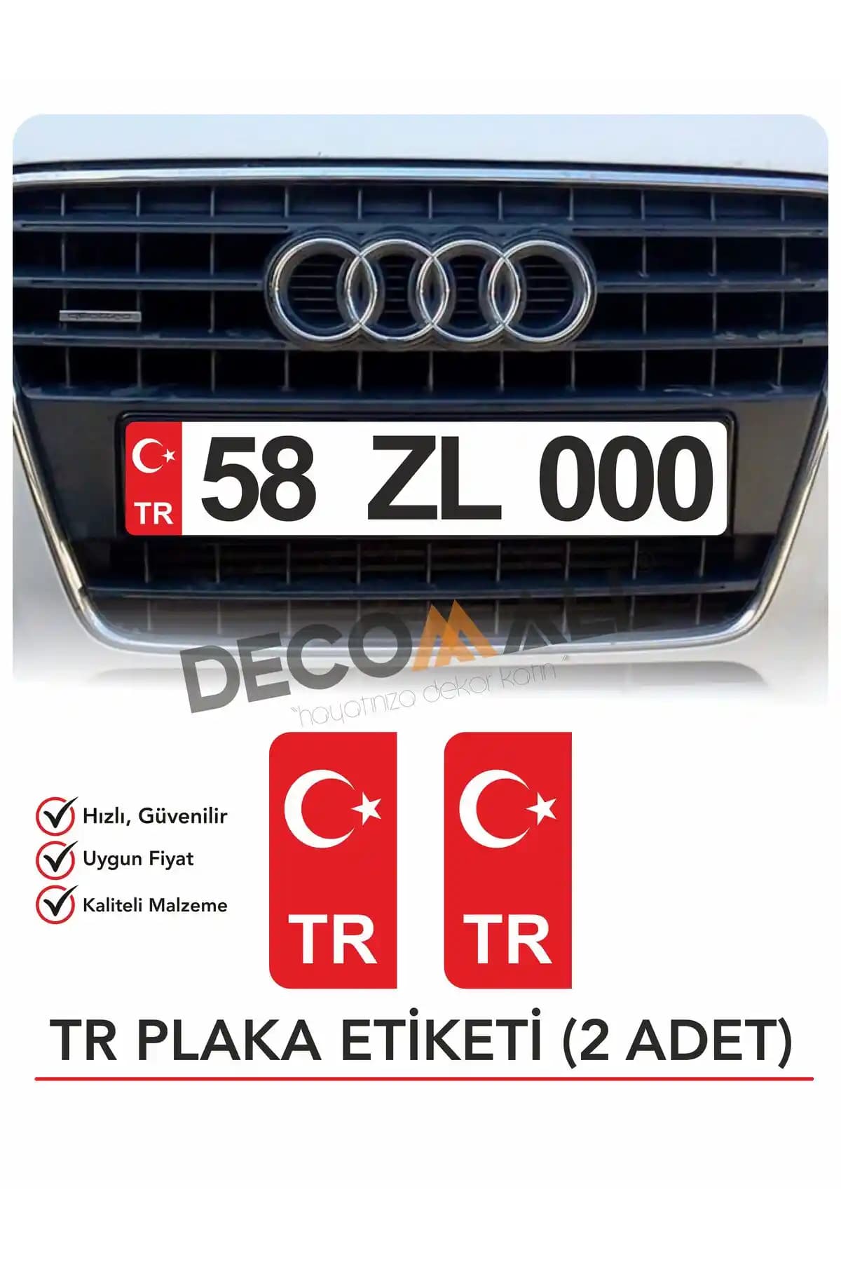 DECOMALL Tr Plaka Sticker 2'li Set Spor ve Çekici Araç Dekorasyonu İçin Uygun